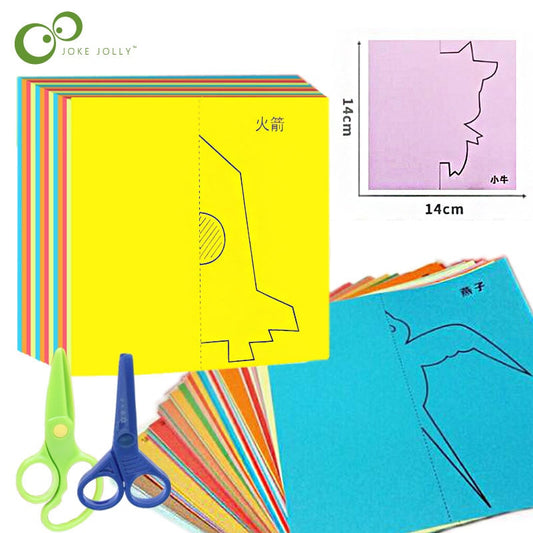 48pcs/set Kids cartoon color paper folding and cutting toys/children