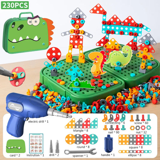 230pcs/228pcs Children DIY Tool Toys Set Electric Drill Screw Nuts 3D